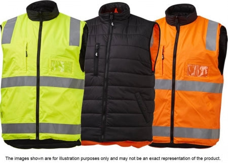 XAX RV3 Reversible Puffa Vest Hi-Viz Taped Vest 5 Pocket - Orange/Black XSmall | Custom Branding&nbsp;&amp;&nbsp;Logo&nbsp;Printing