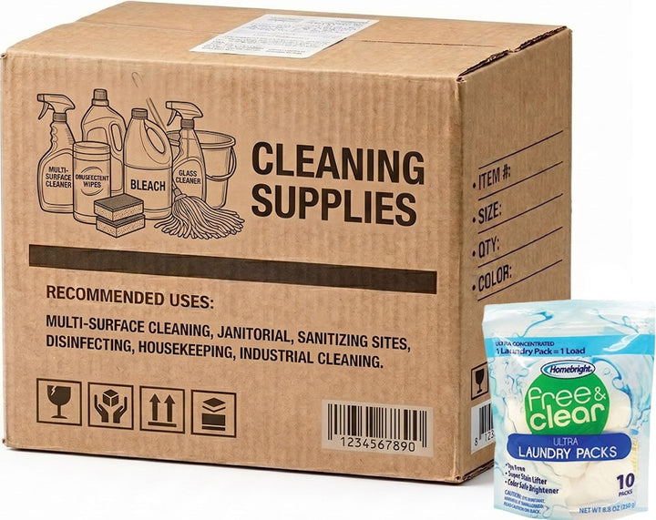 Carton of 24 Packs Homebright Free &amp; Clear Laundry Packs 250g