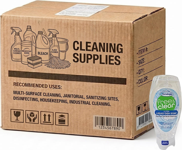 Carton of 12 Homebright Free &amp; Clear Ultra Liquid Dish Soap 433ml - Dye Free, No Harsh Chemical