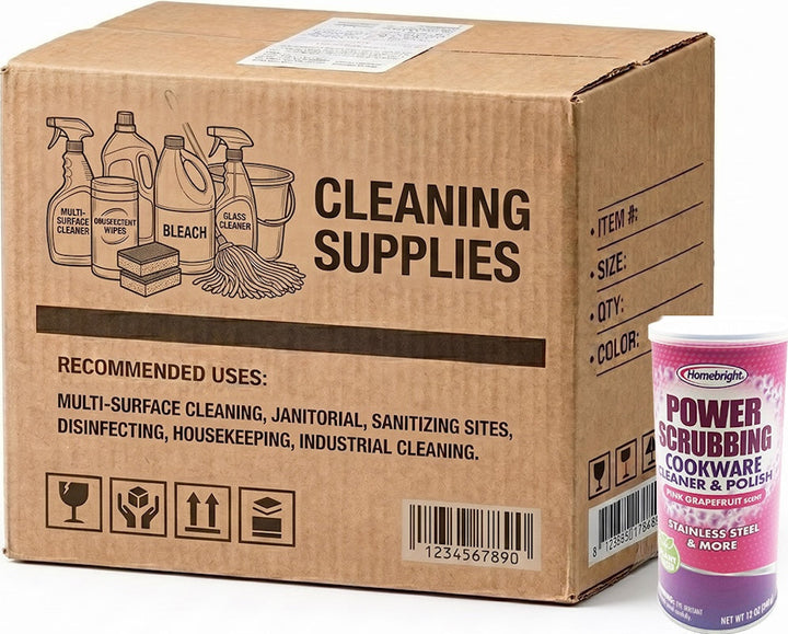 Carton of 12 Homebright Power Scrubbing Cookware Cleaner &amp; Polish Pink Grapefruit Scent 368g