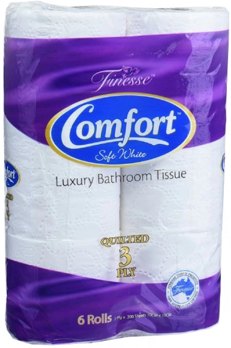 72 Rolls Comfort Bathroom Tissue 6 Pack 3 Ply (200 Sheets/Roll)