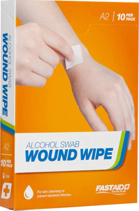 Carton of 10 FastAid A2 Wound Wipe Alcohol Swab