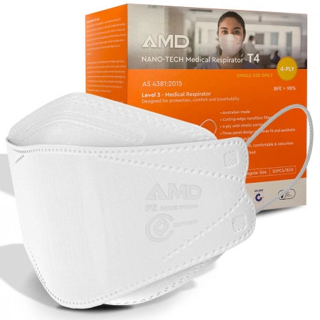 Box of 50 AMD P2 N95 4PLY Nano-tech Flatfold Medical Face Mask Ear Loops Individually Wrapped  Australian Made