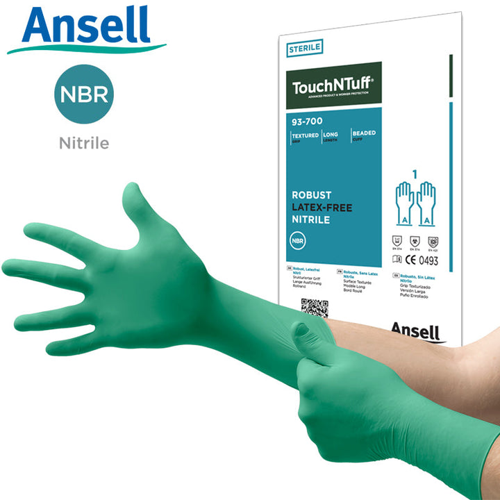 Ansell TouchNTuff&reg; 93-700 Sterile Nitrile Gloves, 6g, Extended Cuff, Powder-Free, Individually Packed