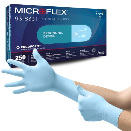 Ansell Microflex(R) 93-833 ErgoForm(TM) Ergonomic Nitrile Exam Gloves, 7g, Extended Cuff, Powder-Free, 250/Box