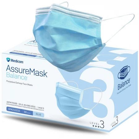 Medicom Level 3 AssureMask Balance Procedure Earloop Blue Face Masks GMK222815 Box of 50