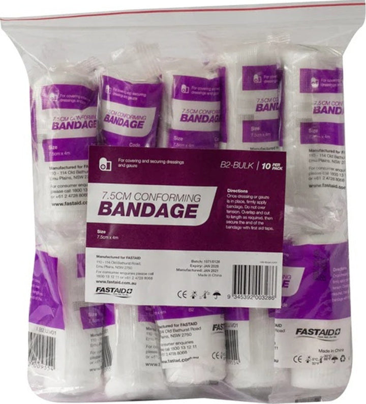 Pack of 10 FastAid B2 Conforming Bandage 7.5c