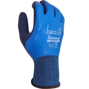 Bastion Savona Blue Nylon Gloves Full Latex Coating Black Sandy Foam Latex Palm Coating - Small (Size 7)