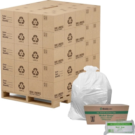 Pallet of 240 36L Thinkpac White Bin Liners Rubbish Bags 8micron TCWH-36LMO (Standard Strength)