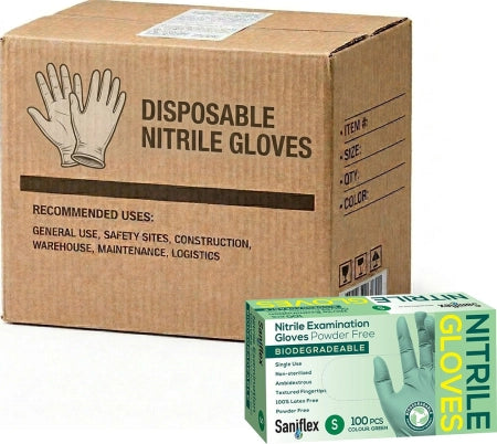 Carton of 1000 Saniflex Biodegradable Nitrile Gloves Green - Medium