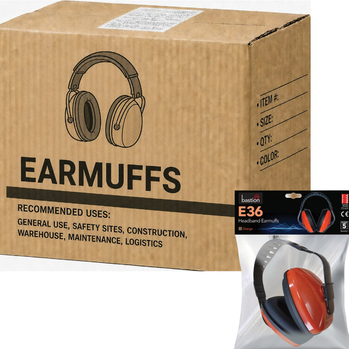Carton of 20 Packs Bastion E36 Hi-Vis Orange Class 5 Earmuff