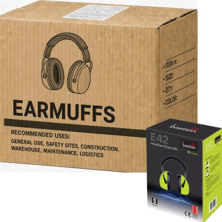 Carton of 20 Packs Bastion E42 Hi-Vis Green Class 5 Earmuffs