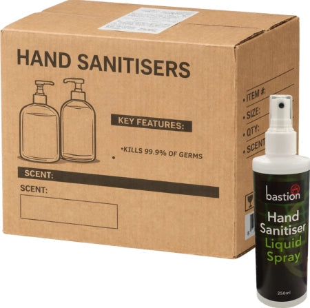 Carton of 24 Packs Bastion Hand Sanitiser Spray 250ml Bottles Hand Hygiene Solution