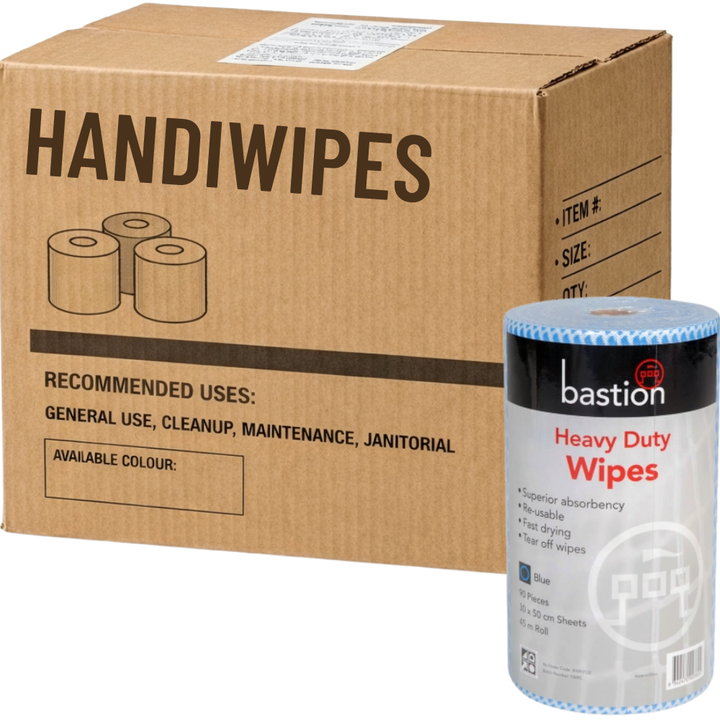 Carton of 1 Pack Bastion HandiWipe Blue Roll 300m 600 Sheets 30x50c