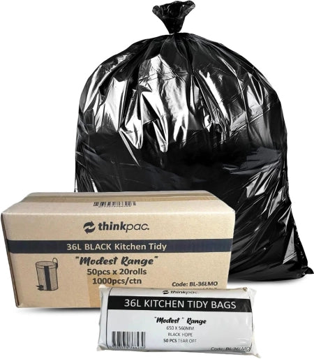 1000pcs 36L Black Bin Liners Modest 8 Micron Standard Thicknes