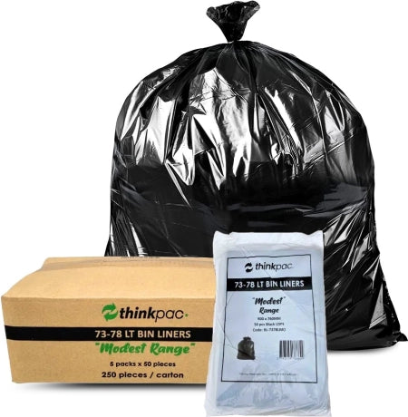Carton of 250 73L-78L Black Bin Liners 16 Micron STD RANGE THICKNESS (Note: Thin Plastic Recommended for Very Light Items)
