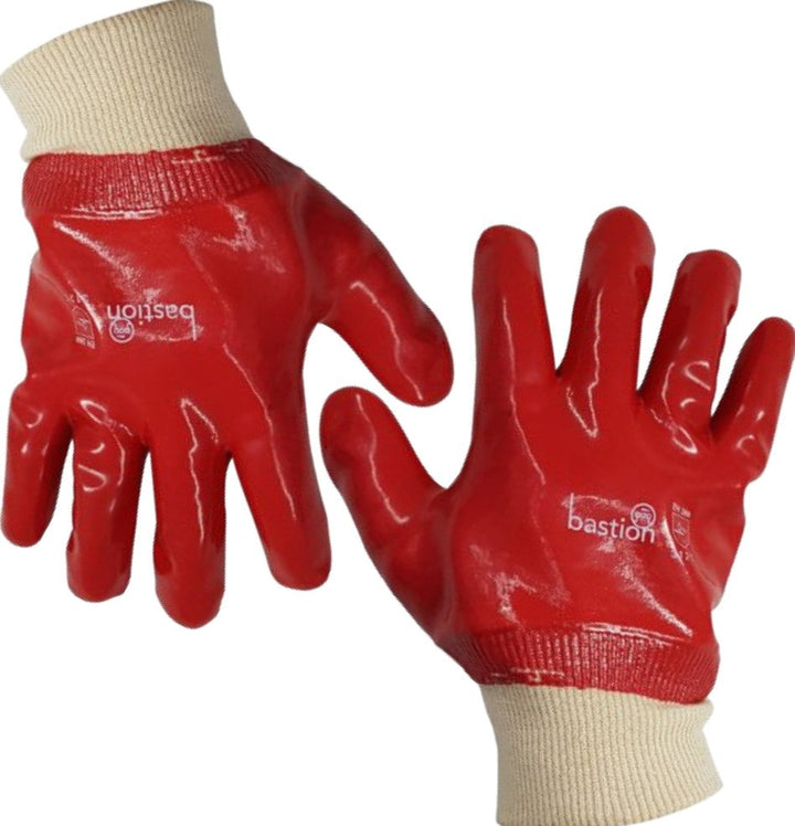 Pair of Bastion PVC Red Knitted Wrist Gloves 27CM Length