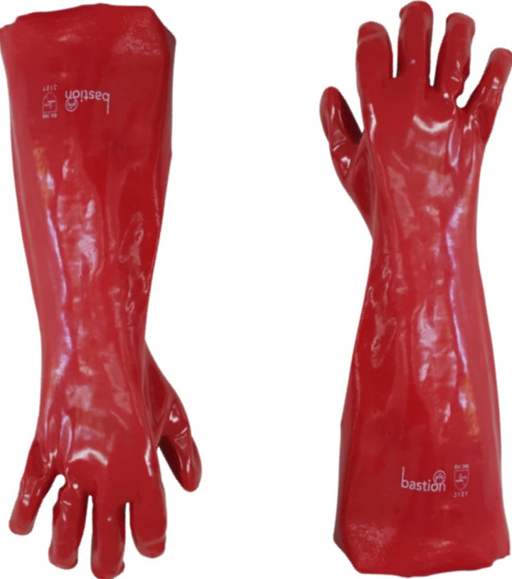 Pair of Bastion PVC Red Chemical Gloves 45cm Length