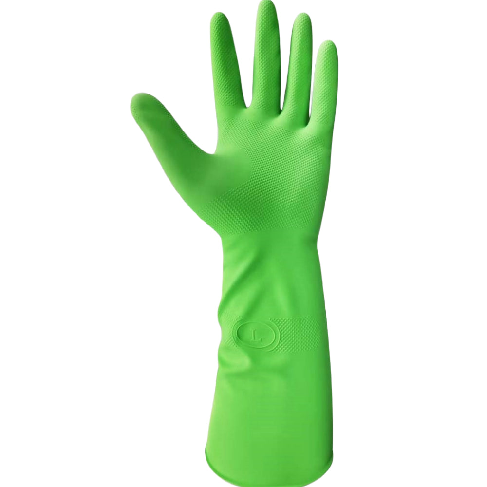 Pack of 12 Premium Rubber Gloves, Green, 380mm, Heavy Duty, Diamond Grip, Small - Size 7