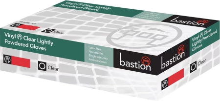 Bastion Vinyl Clear Lightly Powdered Gloves Latex Free Non Sterile Box of 100