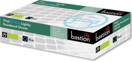 Bastion Vinyl Blue Lightly Powdered Gloves Latex Free Non Sterile Box of 100