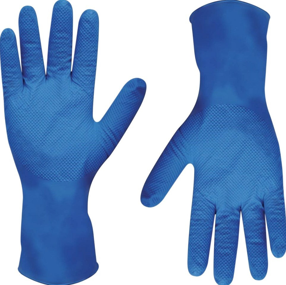 Box of 50 Bastion Nitrile Diamond Grip Long Cuff Blue Powder Free