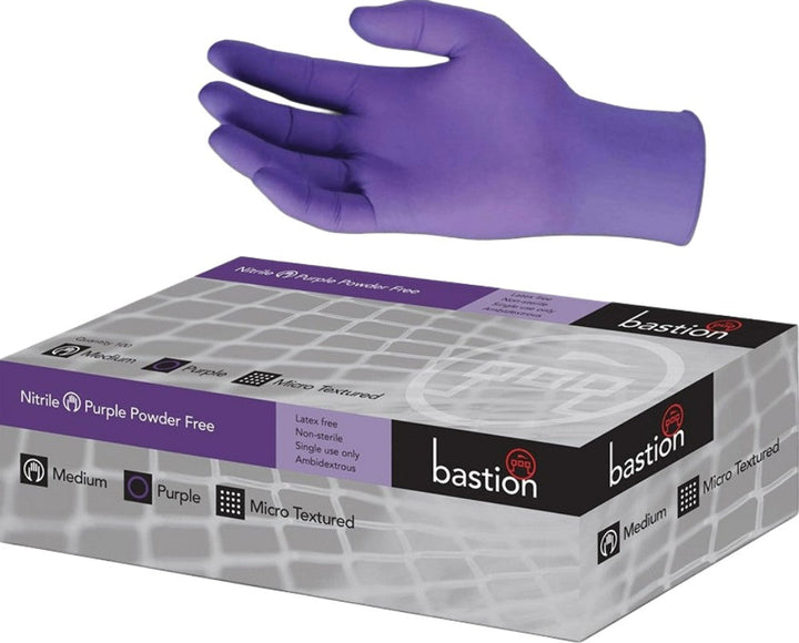 Box of 90 Bastion Nitrile Gloves 6g Purple Powder Free Micro Textured - 2