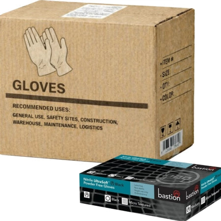 Carton of 1000 Black Nitrile Gloves Micro Textured Ultra Soft Powder Free