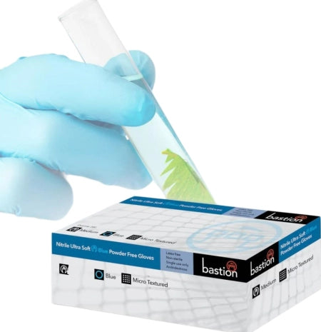 Box of 200 Bastion Nitrile Ultra Soft Blue Powder Free Micro Textured - X