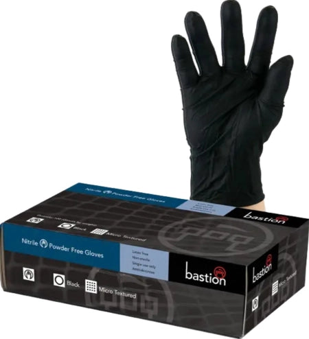 Box of 100 Bastion Nitrile Black Powder Free Micro Textured
