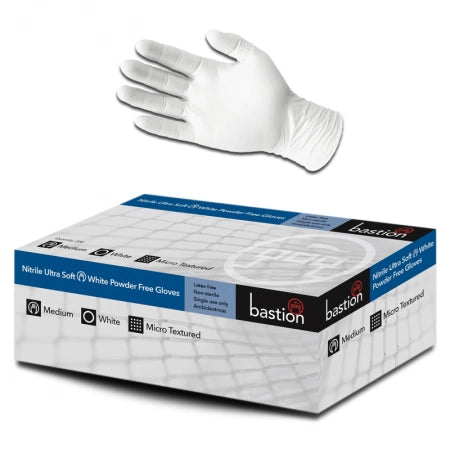 200pcs Bastion Nitrile Gloves Powder Free White UltraSoft Disposable (X Small)
