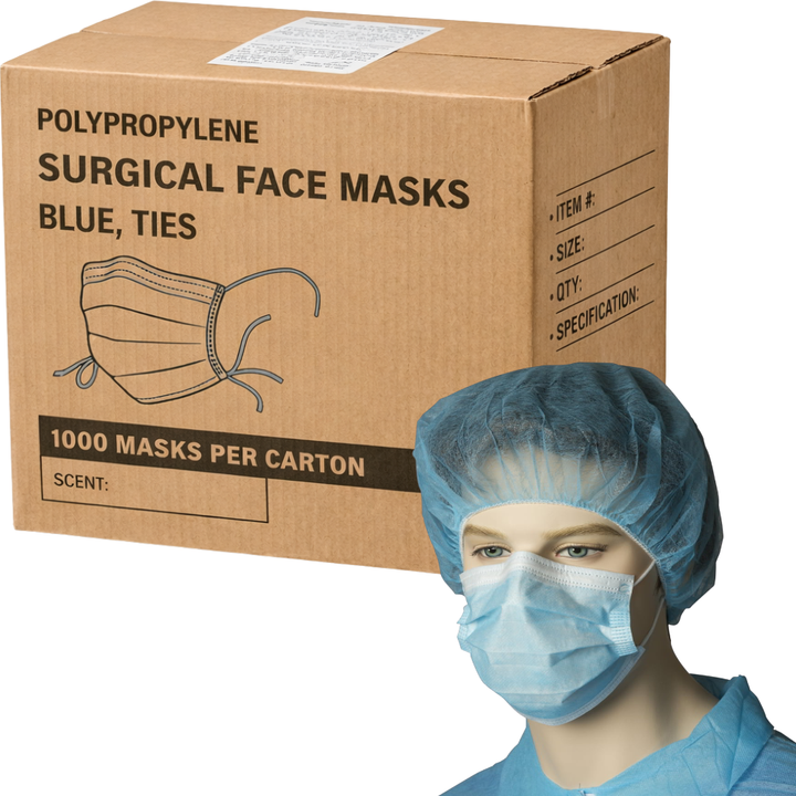 Carton of 1000 pcs Bastion Blue Surgical Face Masks with Tie