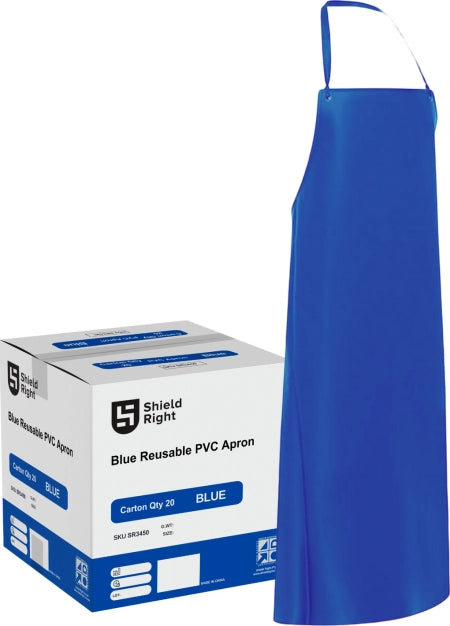 Carton of 20 Shield Right Reusable Full-length PVC Apron - Blue