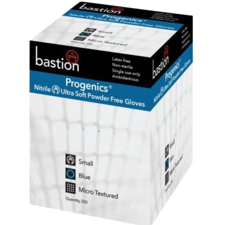 Box of 250 Bastion Progenics&trade; Nitrile Ultra Soft Blue Powder Free Micro Textured - X
