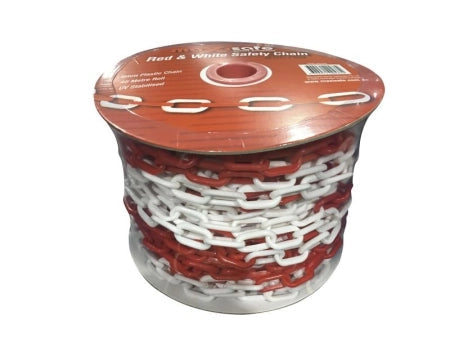 Carton of 8 Red and White Safety Chain Roll 40m