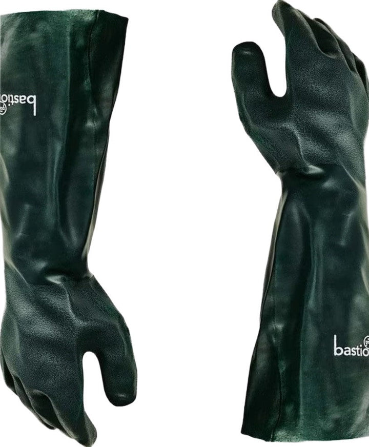 Bastion PVC Gloves 45cm Green Double Dipped Cotton Lined Sandy Palm Grip Size 10 - X