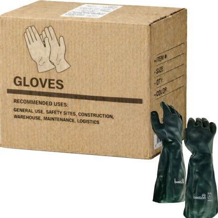 Carton of 48 Green PVC Gloves Double Dipped Cotton Lined Sandy Palm Grip 45cm Size 10 - XLarge