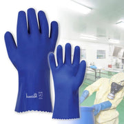 Carton of 72 Pair Blue PVC Gloves Double Dipped Cotton Lined Rough Palm Grip 300mm Size 9 - Large