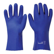 Carton of 72 Pair Blue PVC Gloves Double Dipped Cotton Lined Rough Palm Grip 300mm Size 9 - Large