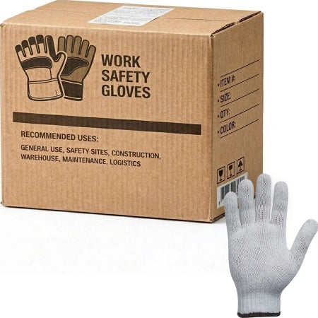 Carton of 600 Pairs Bastion Cotton Interlock Gloves Hemmed Cuff Lightweight Protection