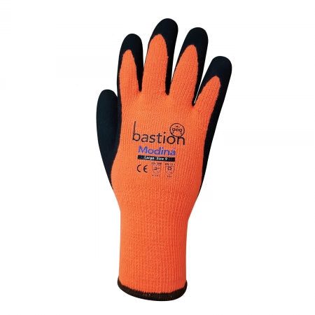 Large Bastion Modina Orange Acrylic Thermal Gloves Cut Level 3 Black Sandy Latex Coating 12 Pairs/Pack