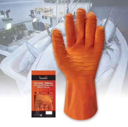 Carton of 60 Pair Sorrento Orange Rubber Gloves Orange 300mm Size 8