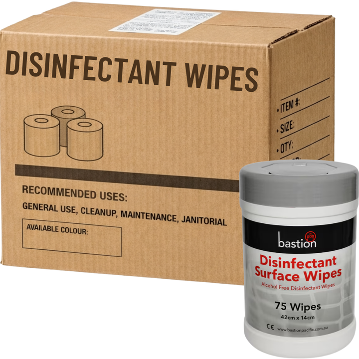 Carton of 12 Canister Packs Bastion Disinfectant Surface Wipes 75 Sheets 42x14cm Surface Cleaning Wipe