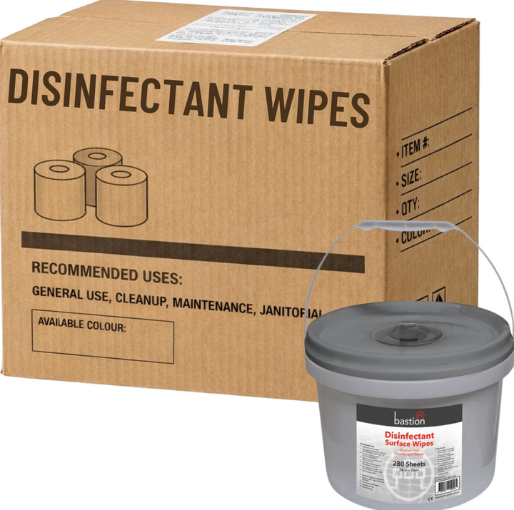 Carton of 4 Tubs Bastion Disinfectant Surface Wipes 280 Sheets 28x25cm Surface Cleaning Wipe