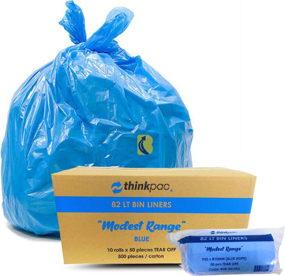 Carton of 500 82L Blue Bin Liners Modest 18micron (Low Strength)