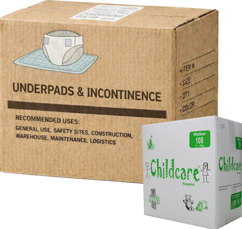 Carton of 132 Childcare Nappies Crawler 5-11kg