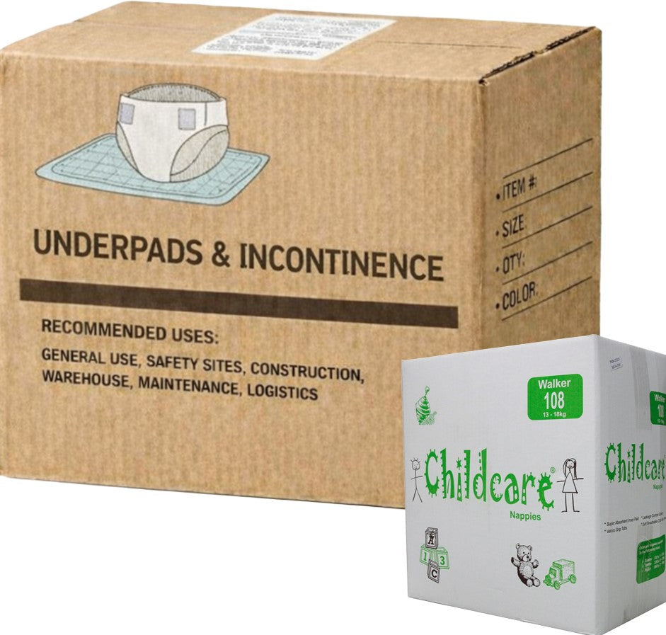 Carton of 108 Childcare Nappies Walker 13-18kg