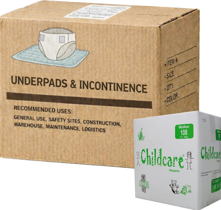 Carton of 108 Childcare Nappies Walker 13-18kg