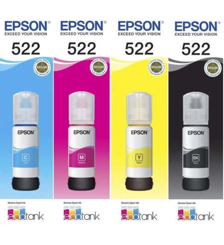 Genuine 4-Pack Epson T522 Ink Bottles C13T00M192-C13T00M492 [1BK,1C,1M,1Y]