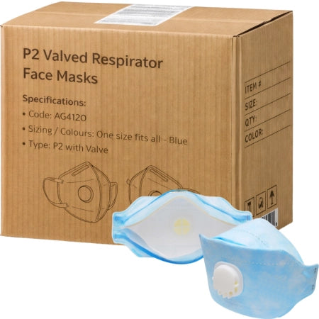 Carton of 240 P2 Valved Respirator Face Masks Flat Fold AG4120V Individually Wrapped
